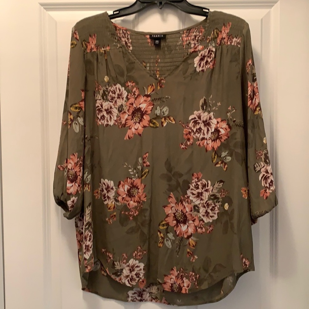 Torrid Green Floral Blouse